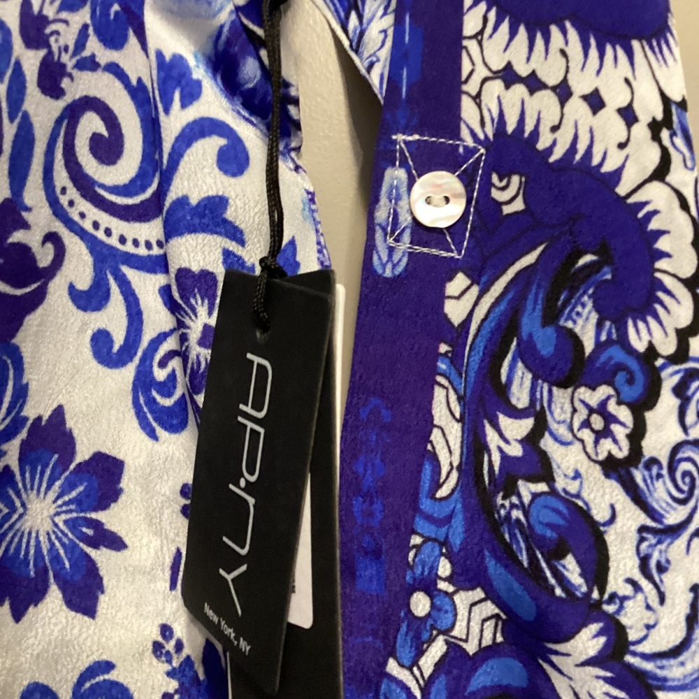 APNY Damask Print Roll Tab Sleeve Button-Up Shirt, sise XS - Picture 7 of 15